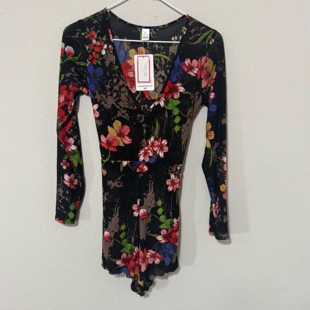 Floral V-Neck Long Sleeve Swim Coverup